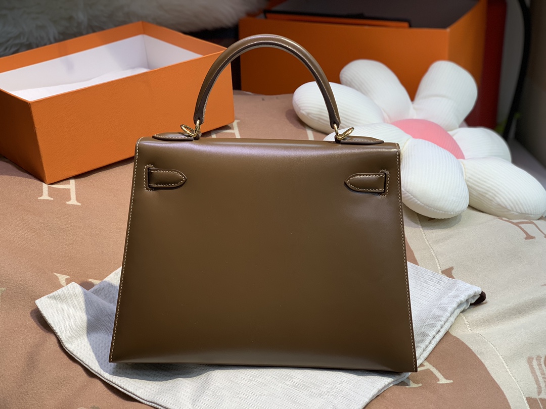 Hermes Kelly 28cm Handbag Shoulder Bag in Alezan Box Leather